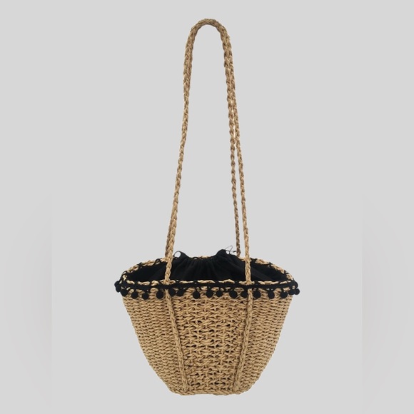 ZARA straw bag with pom poms - Picture 2 of 5